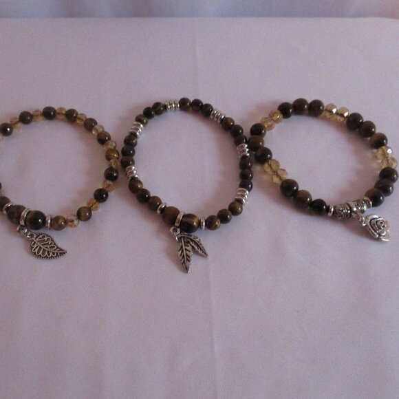 Bracelets Mixed Lot CHIOCO'S Metal Tan Wrap Snap and Tigers Eye Stretch - Picture 5 of 9